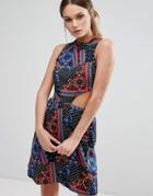 Influence Patchwork Print Cut Out Dress - Multi