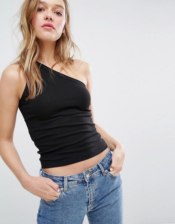 Monki One Shoulder Top - Black