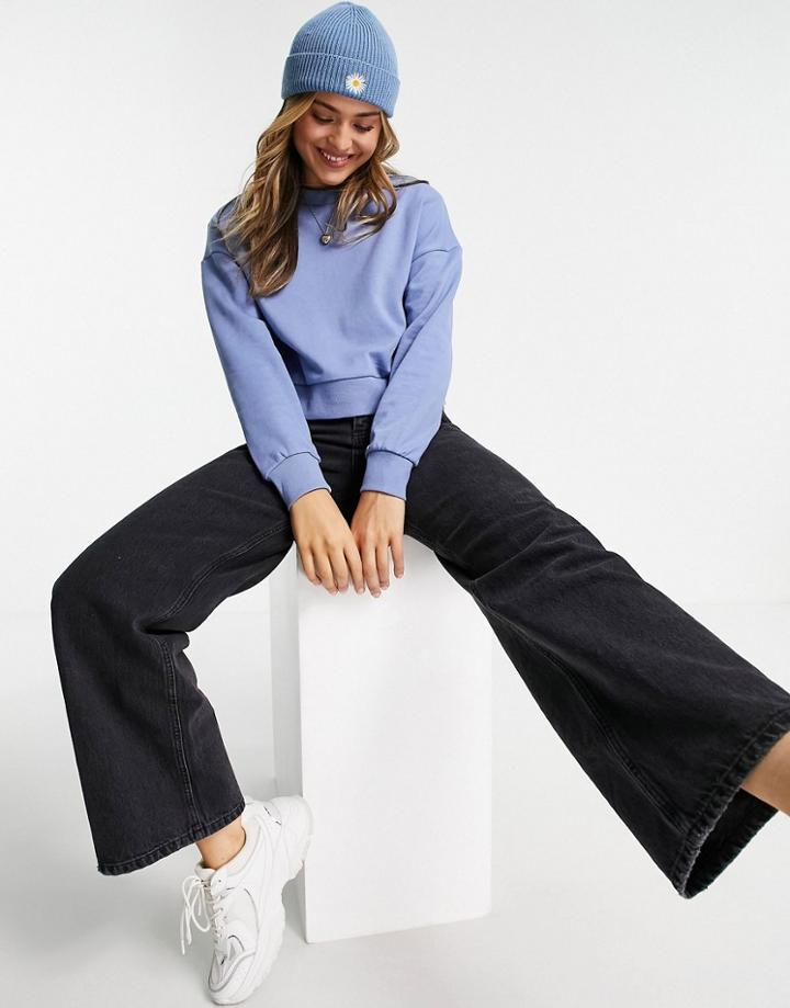 Asos Design Cropped Sweatshirt In Blue-blues