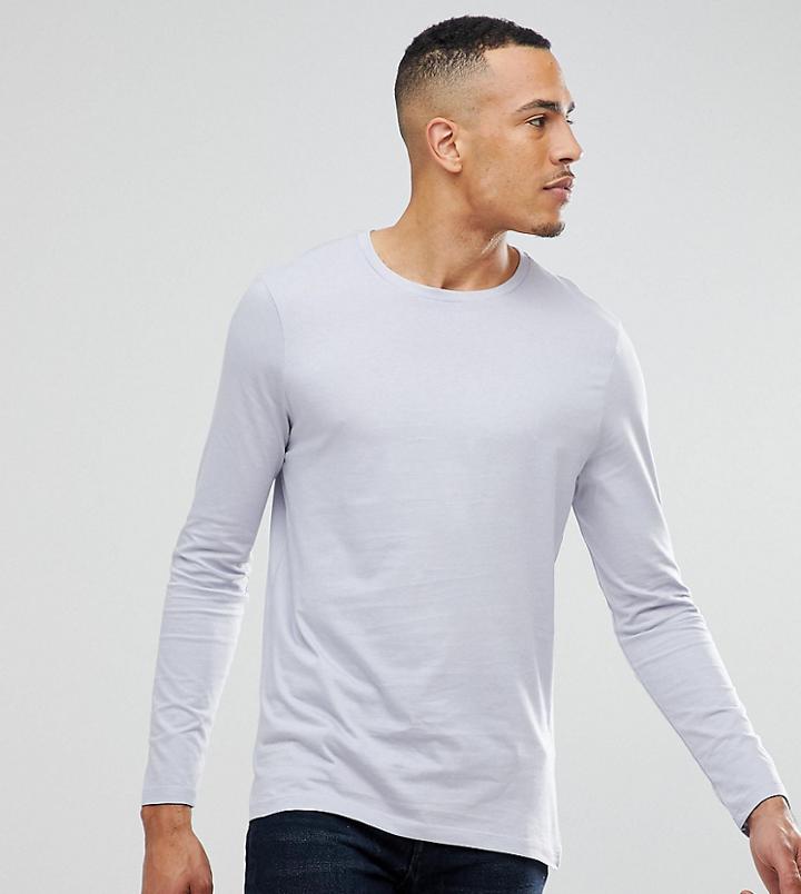 Asos Tall Long Sleeve T-shirt With Crew Neck In Gray - Blue