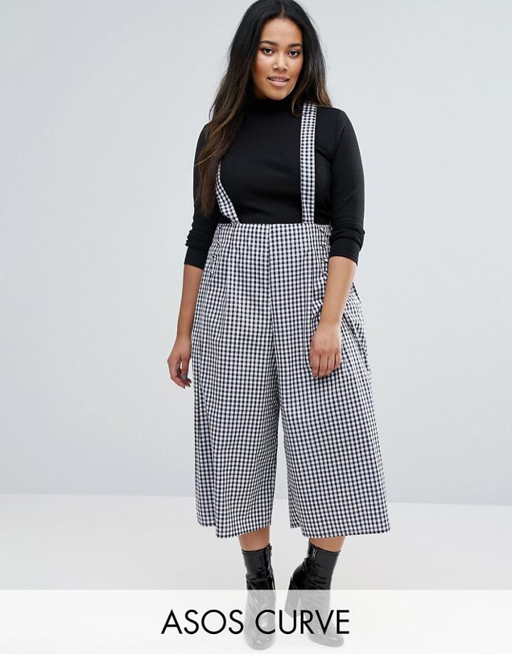 Asos Curve Culotte Pants With Straps In Gingham Check - Multi