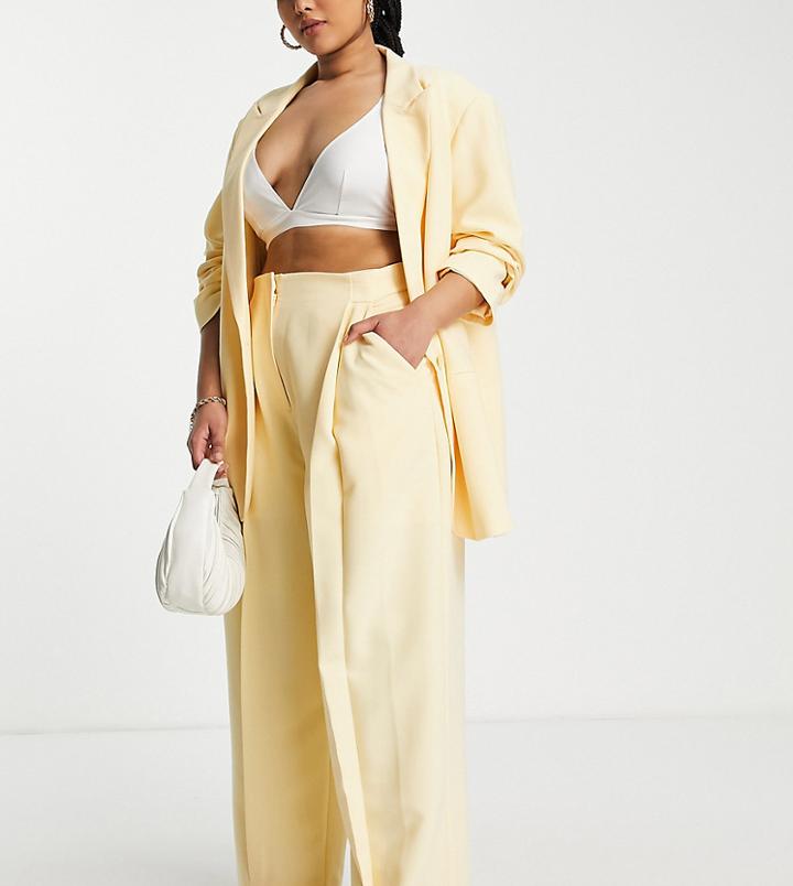 Asos Edition Curve Wide Leg Pants In Buttermilk-yellow