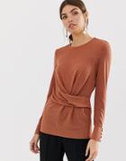 Y.a.s Gathered Long Sleeved Top - Beige