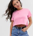 Asos Design Petite Organic Cotton Crop T-shirt With Roll Sleeve In Pink - Pink