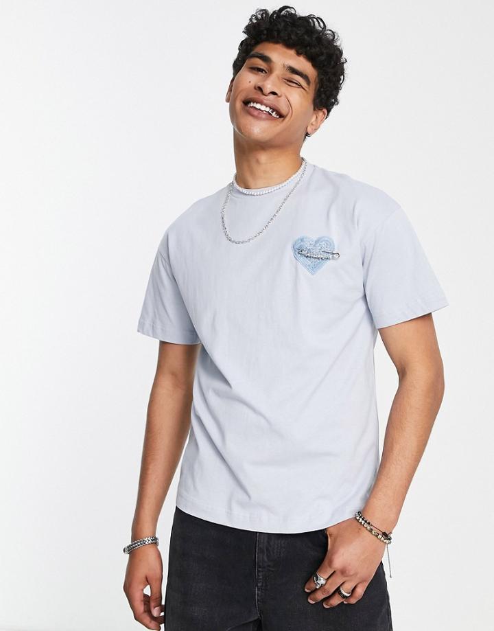 Sixth June Heart Print T-shirt In Washed Blue