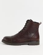 Selected Homme Leather Lace-up Boots With Zip In Brown