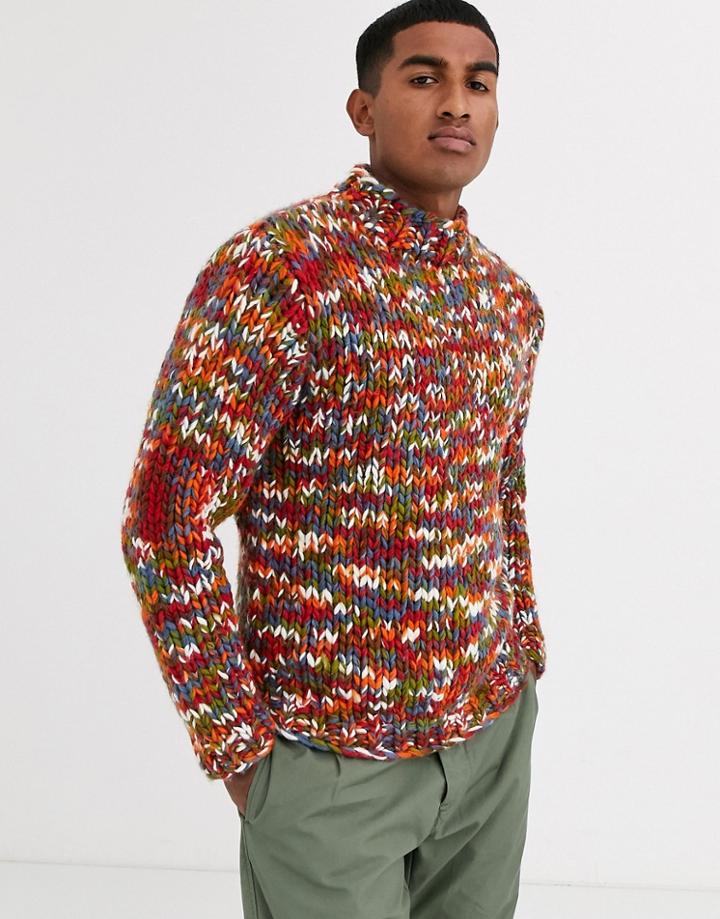 Asos Design Heavyweight Hand Knitted Sweater In Multi Color Twist