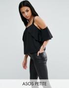 Asos Petite Thick Strap Cami With Tie Cold Shoulder - Black