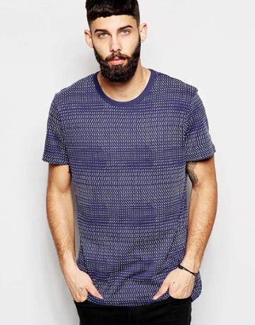 Waven T-shirt Harto Longline All Over Broken Line Print - Navy Shift Print