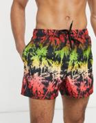 Asos Design Swim Shorts In Ombre Floral Print Short Length-multi