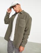 Asos Design 90s Oversized Fleece Shirt In Charcoal-gray