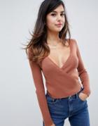Asos Design Cropped Wrap Sweater In Knit