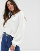 Vila Ballon Sleeve Rib Knitted Sweater - White