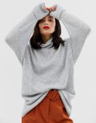 Asos Design Eco Chunky Sweater In Oversize With High Neck-gray