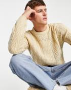 Another Influence Cable Knit Crew Sweater In Stone-white