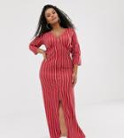 Pink Clove Button Front Maxi Dress In Red Stripe - Red