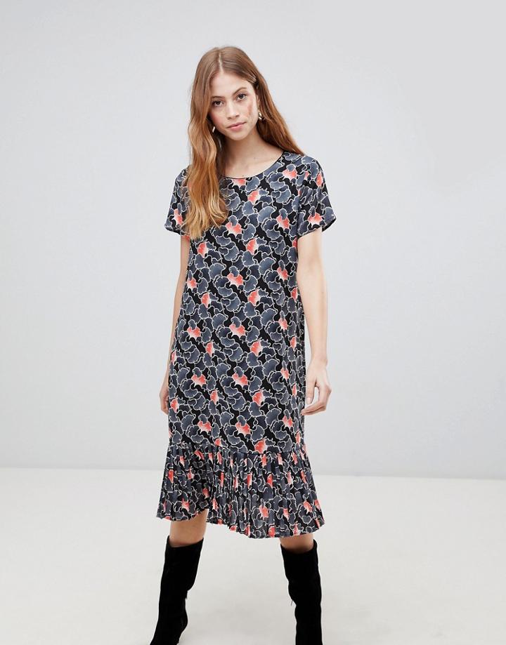 Vila Drop Waist Floral Midi Dress - Black