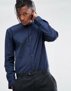 Hugo Grandad Collar Poplin Shirt In Navy - Navy