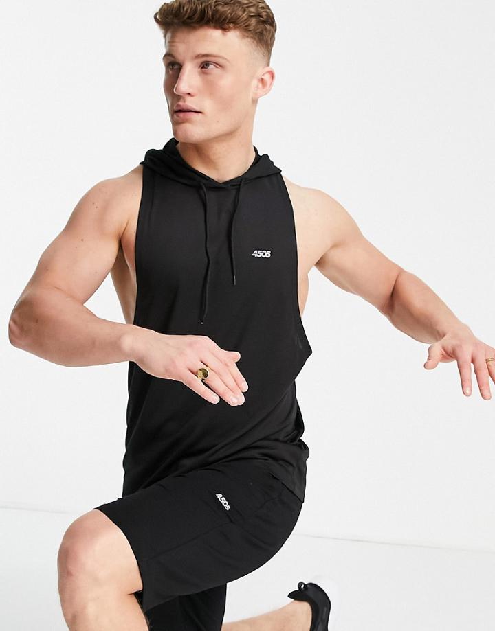 Asos 4505 Icon Training Hooded Sleeveless T-shirt With Dropped Armhole-black