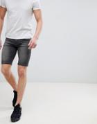 Asos Design Denim Shorts In Super Skinny Washed Black With Abrasions - Black