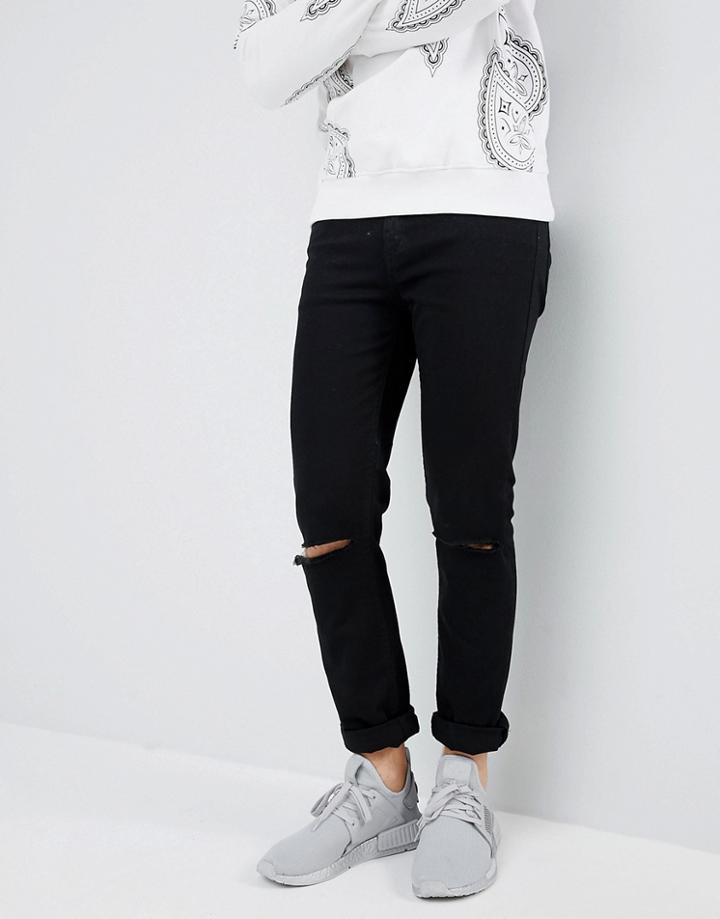 Criminal Damage Skinny Jeans In Black - Black