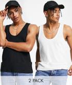 Asos Design 2 Pack Ribbed Tank Top In Multi