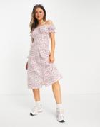 Influence Cotton Poplin Bardot Floral Midi Dress-multi