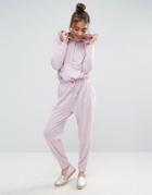 Asos Jumpsuit With Cut And Sew Ruffle Pocket - Purple