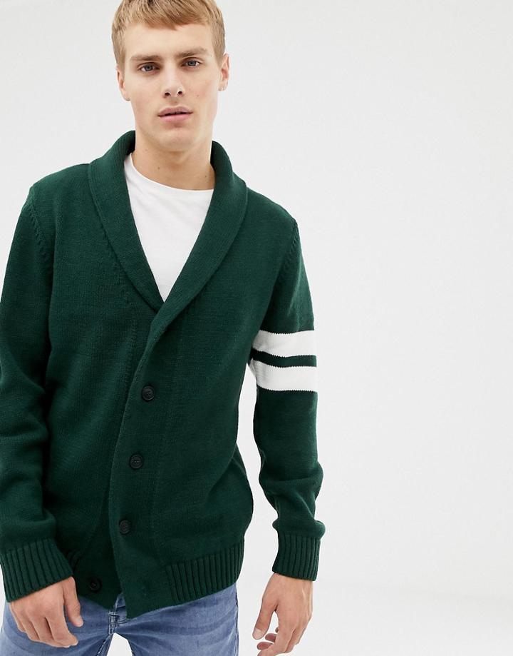 New Look Cardigan With Collegiate Detail In Khaki - Green