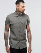 Asos Khaki Twill Shirt With 2 Pockets And Heavy Wash In Regular Fit - Khaki