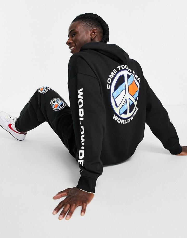 Tommy Jeans Together World Peace Sleeve & Back Print Hoodie Relaxed Fit In Black