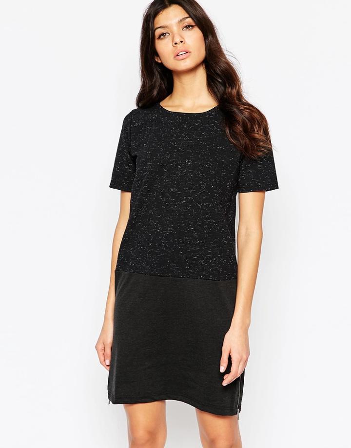 Selected Black And Gray Color Block Shift Dress - Black