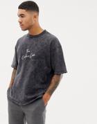 The Couture Club Oversized T-shirt In Black Acid Wash - Black