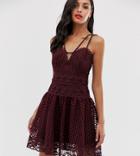 Asos Design Mini Dress In Basket Weave Lace With Rope Trim - Red