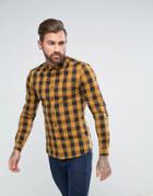 Asos Skinny Buffalo Plaid Shirt In Mustard - Yellow