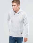 Threadbare Shawl Neck Cable Knit Sweater - White