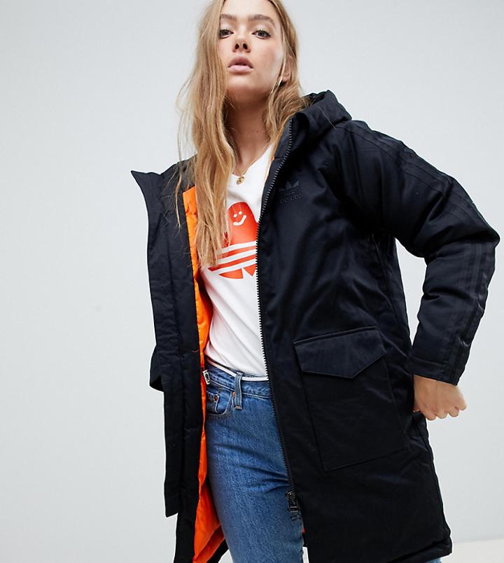 Adidas Originals Down Filled Parka Coat In Black - Black