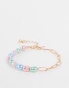 Asos Design Chain Bracelet With Pastel Pearl In Gold Tone