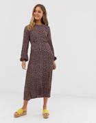 New Look Long Sleeve Split Midi Dress In Dark Floral Print-white