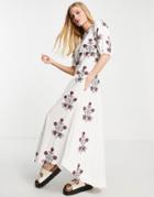 Free People Cactus Flower Embroidered Midi Dress In Ivory-white