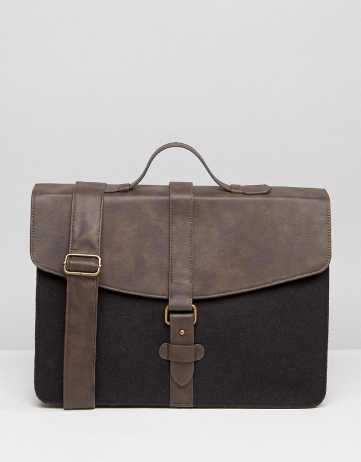 Asos Smart Satchel In Black Melton - Black