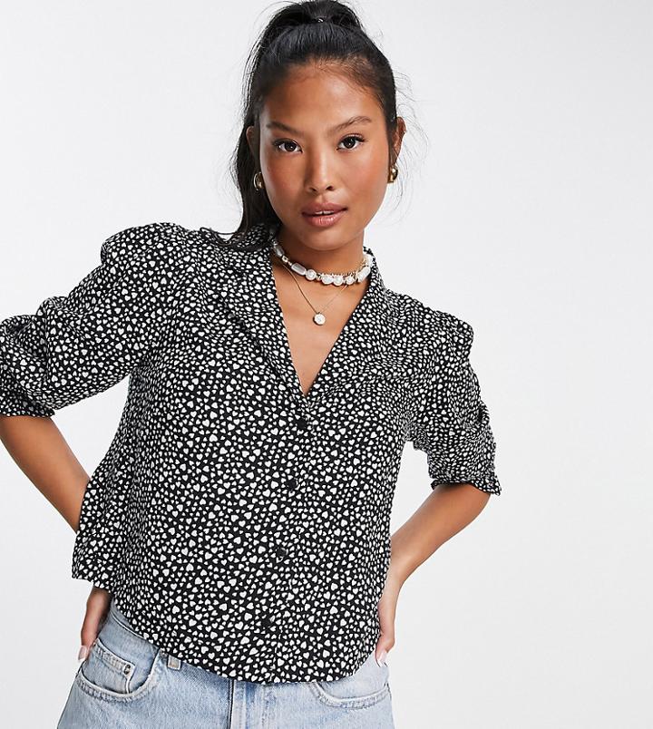 Miss Selfridge Petite Heart Print Blouse In Black