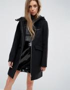 Asos Hooded Slim Coat With Zip Front - Black
