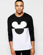 Asos Relaxed Longline Long Sleeve T-shirt With Cut & Sew Mickey Print