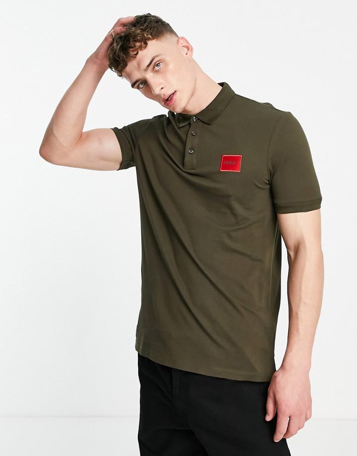 Hugo Dereso212 Box Logo Polo In Khaki-green