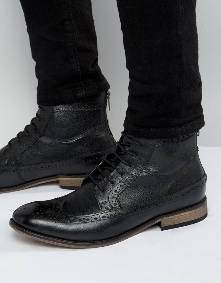 Asos Brogue Boots In Black Leather With Natural Sole - Black