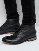 Asos Brogue Boots In Black Leather With Natural Sole - Black