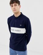 Fred Perry Sports Authentic Long Sleeve Panel Pique Sweat In Navy - Navy