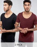 Asos 2 Pack T-shirt With Scoop Neck In Black/red - Multi