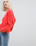 Asos Sweater With V-neck And Rolled Edges-orange